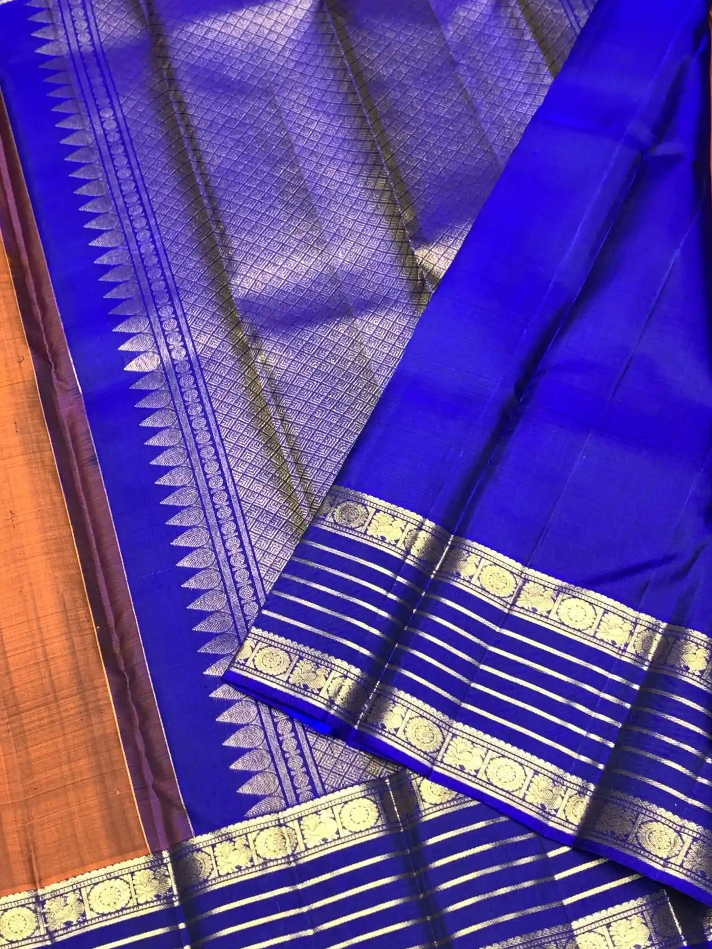 Deep Blue Kanchipuram Handloom Bridal Silk Saree